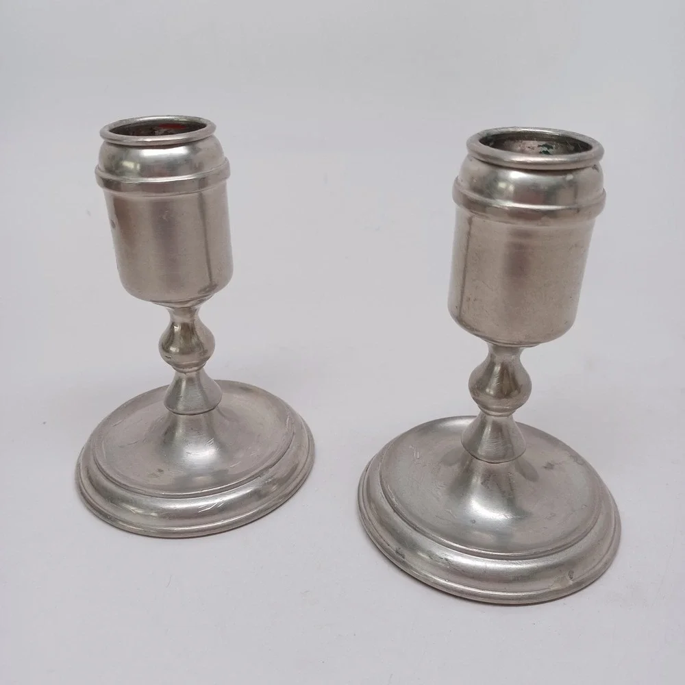 Royal Daalderop Pewter Candlesticks Set of 2 Made in Holland Vintage Silver 4.5